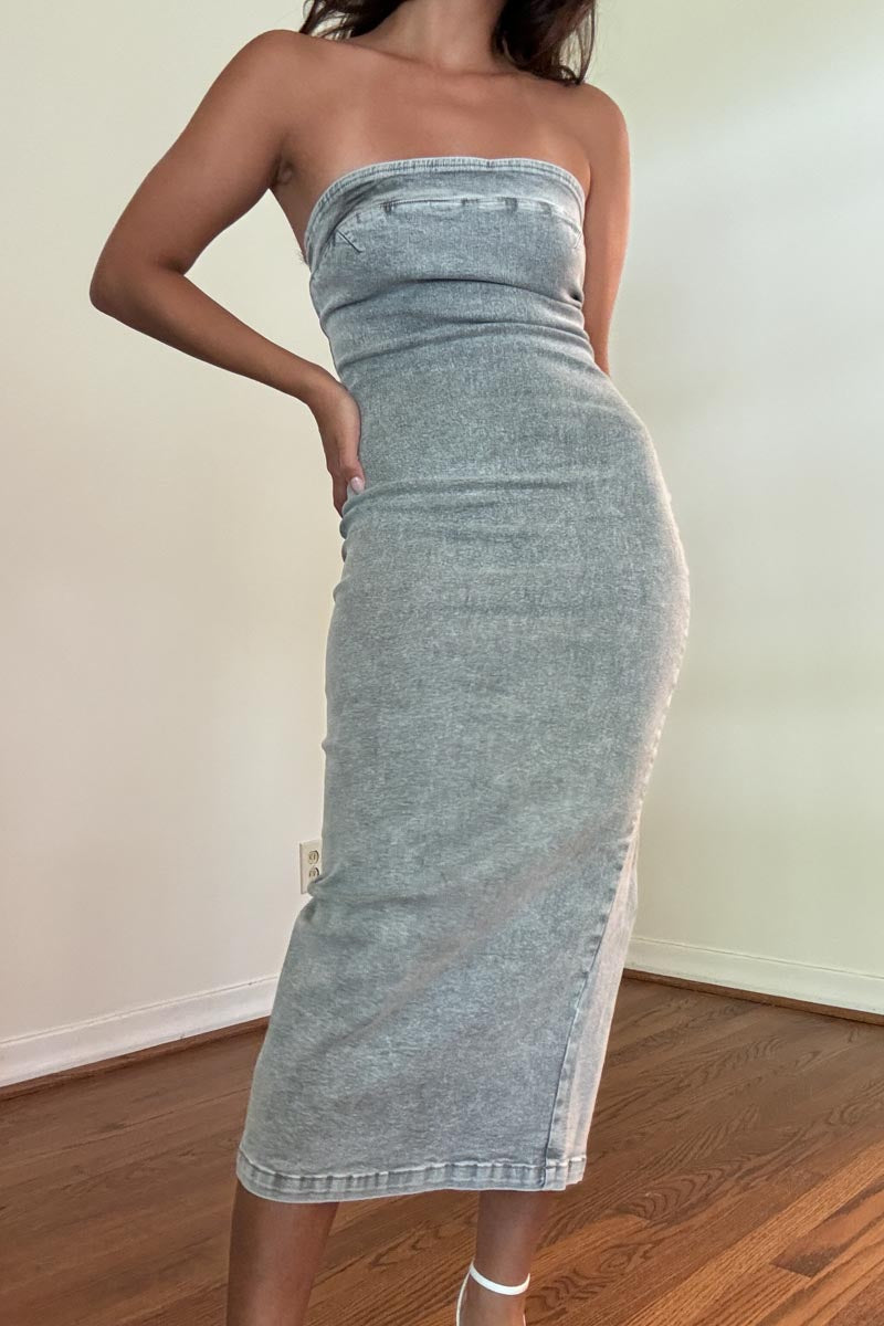 Denim Tube Midi Dress