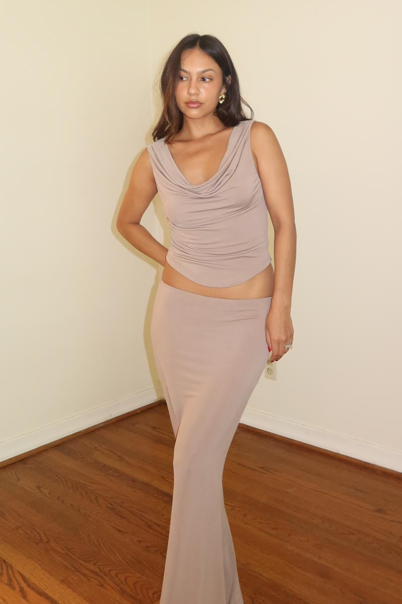 Cowl Neck Back Tie Top W/ Maxi Skirt