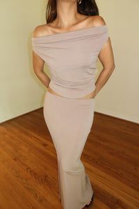 Cowl Neck Back Tie Top W/ Maxi Skirt