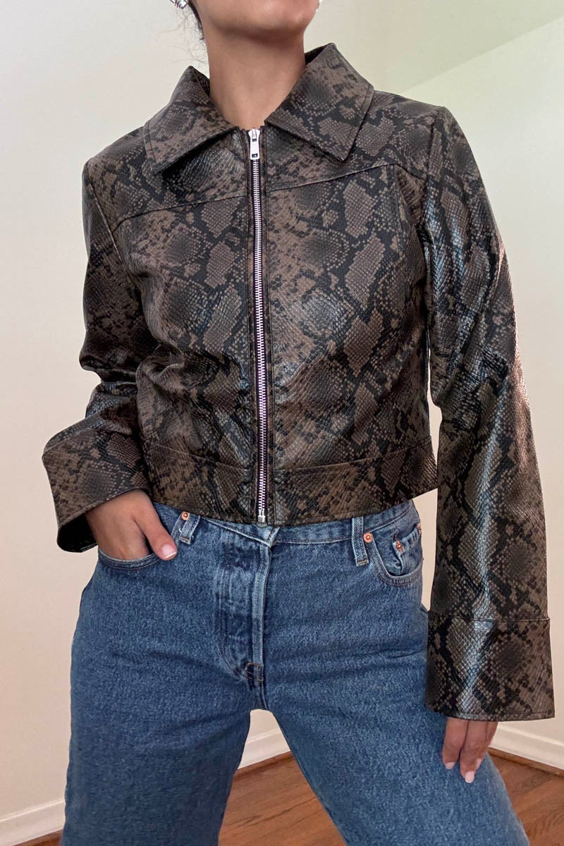 Snake Faux Leather Cropped Jacket