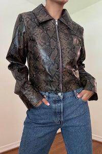 Snake Faux Leather Cropped Jacket