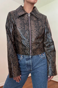 Snake Faux Leather Cropped Jacket