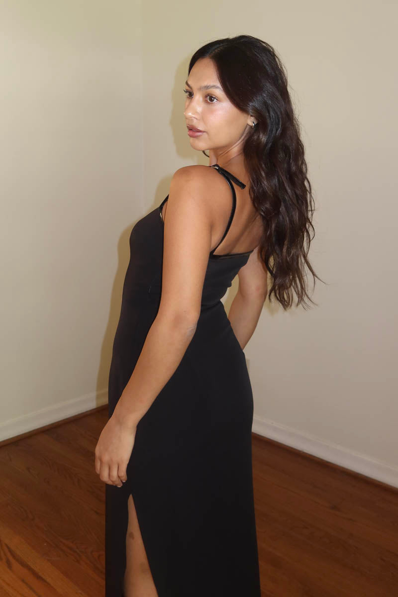 Faux Leather Belt Detail Maxi Dress
