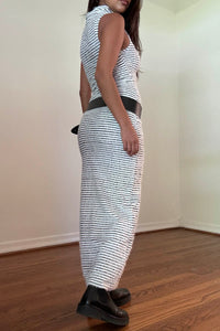 Fuzzy Stripe High Neck Maxi Dress