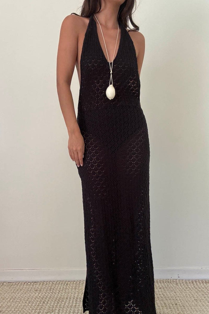 Knit Halter Neck Backless Bodycon Maxi Dress