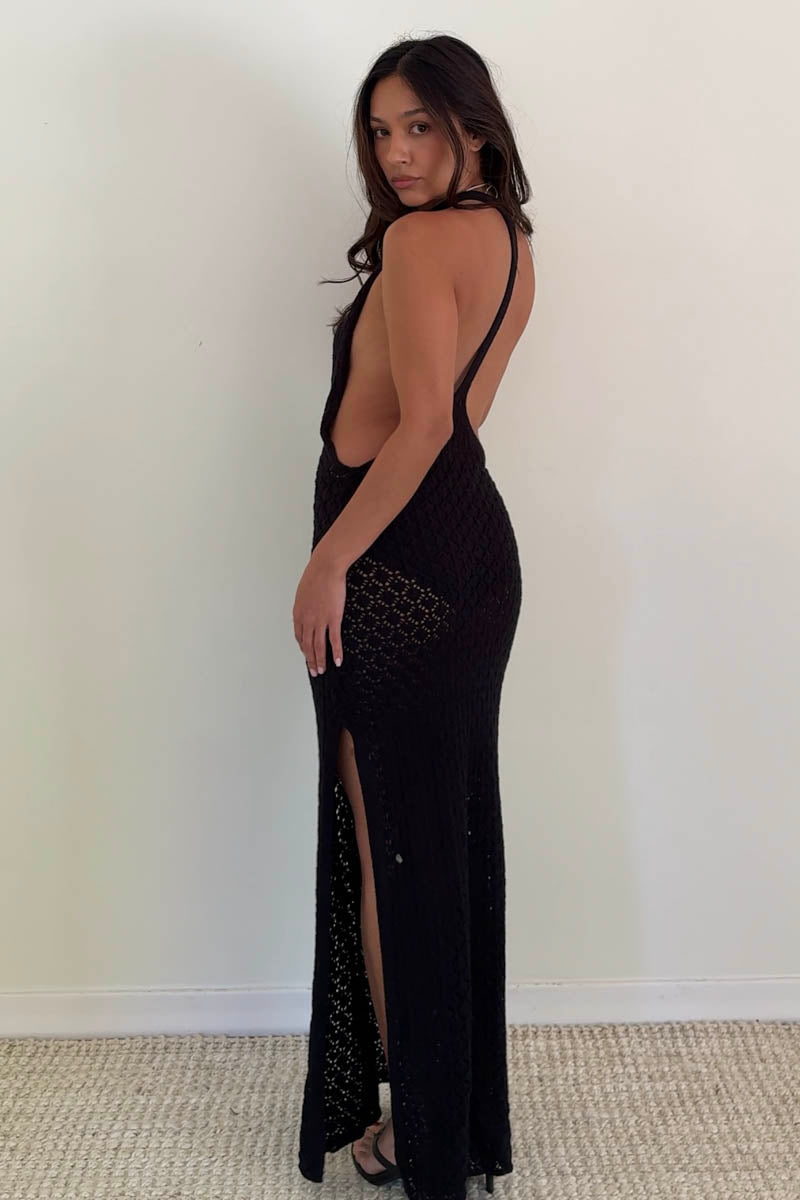 Knit Halter Backless Bodycon Maxi Dress