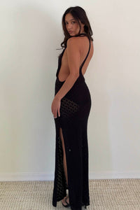 Knit Halter Neck Backless Bodycon Maxi Dress