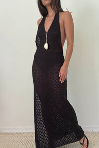 Knit Halter Neck Backless Bodycon Maxi Dress