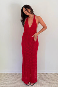 Knit Halter Neck Backless Bodycon Maxi Dress