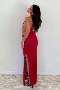 Knit Halter Neck Backless Bodycon Maxi Dress