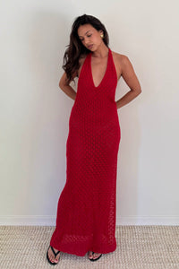 Knit Halter Neck Backless Bodycon Maxi Dress