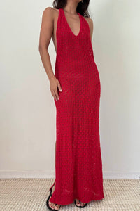 Knit Halter Neck Backless Bodycon Maxi Dress