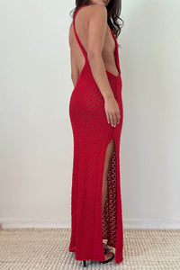 Knit Halter Neck Backless Bodycon Maxi Dress