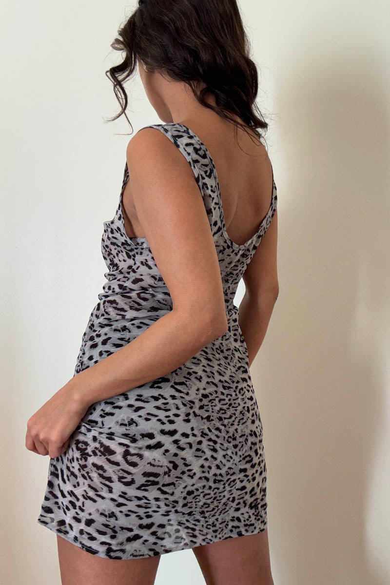 Leopard Print Scoop Neck Mini Dress