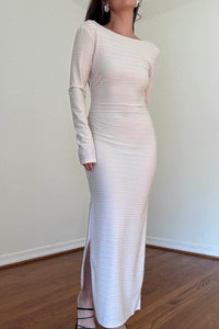 Boat Neck Open Back Maxi Dress