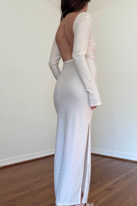 Boat Neck Open Back Maxi Dress