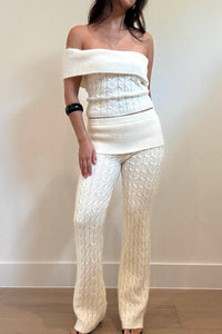 Knit Foldover Off Shoulder Top With Pants