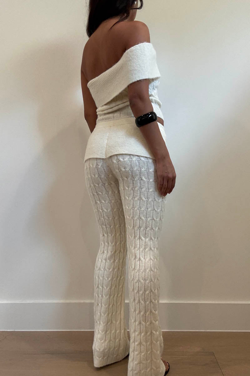 Knit Foldover Off Shoulder Top With Pants