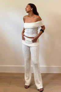 Knit Foldover Off Shoulder Top With Pants
