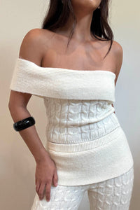 Knit Foldover Off Shoulder Top With Pants