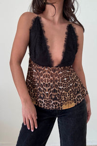 Lace Bust Leopard Print Cowl Top
