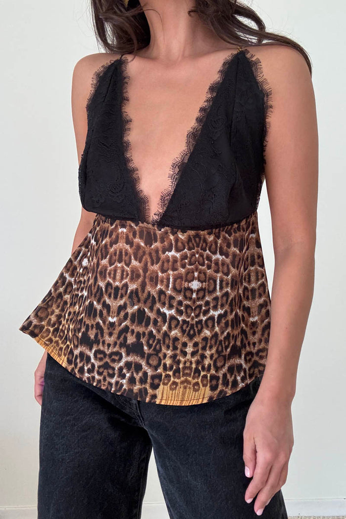 Lace Bust Leopard Print Cowl Top