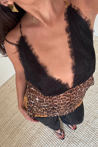 Lace Bust Leopard Print Cowl Top