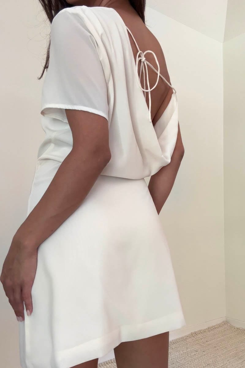 Asymmetric Cowl Back Mini Dress