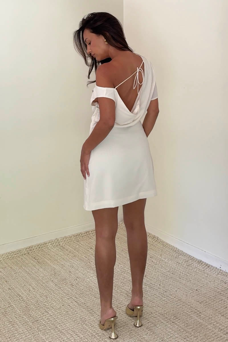 Asymmetric Cowl Back Mini Dress