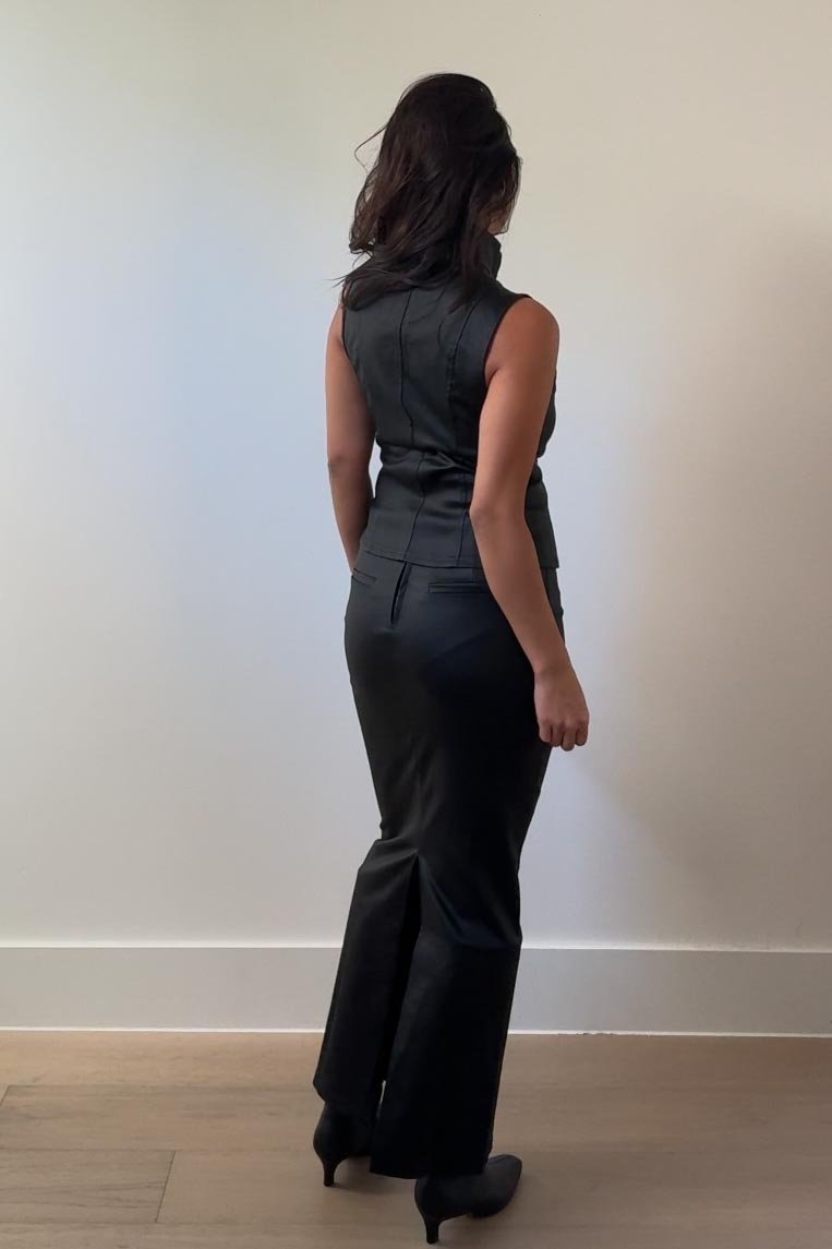 Wax Denim Zip-Front Top Maxi Skirt Set