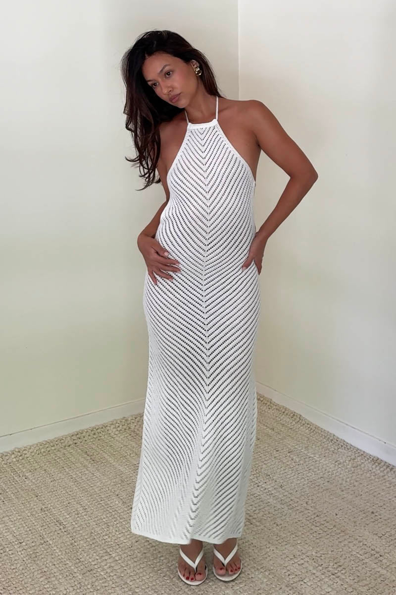 Knit Halter Neck Flare Maxi Dress