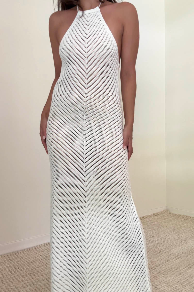 Knit Halter Neck Flare Maxi Dress