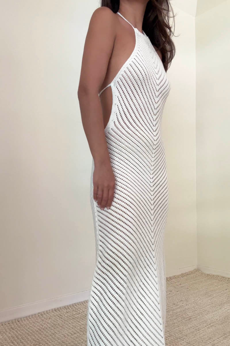 Knit Halter Neck Flare Maxi Dress
