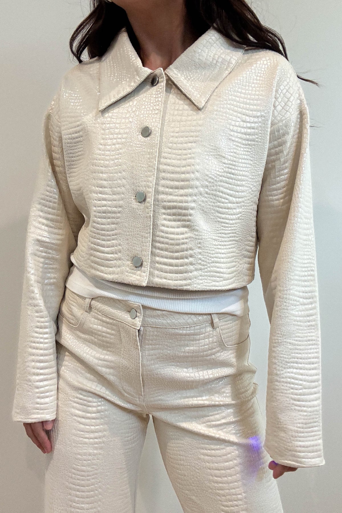 Snake Faux Leather Boxy Crop Jacket