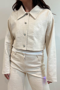 Snake Faux Leather Boxy Crop Jacket