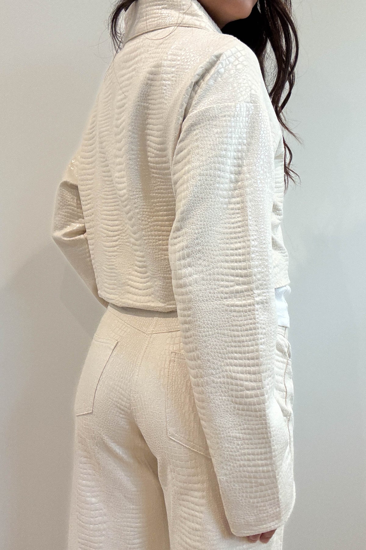 Snake Faux Leather Boxy Crop Jacket