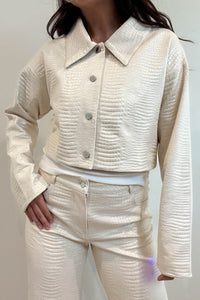 Snake Faux Leather Boxy Crop Jacket