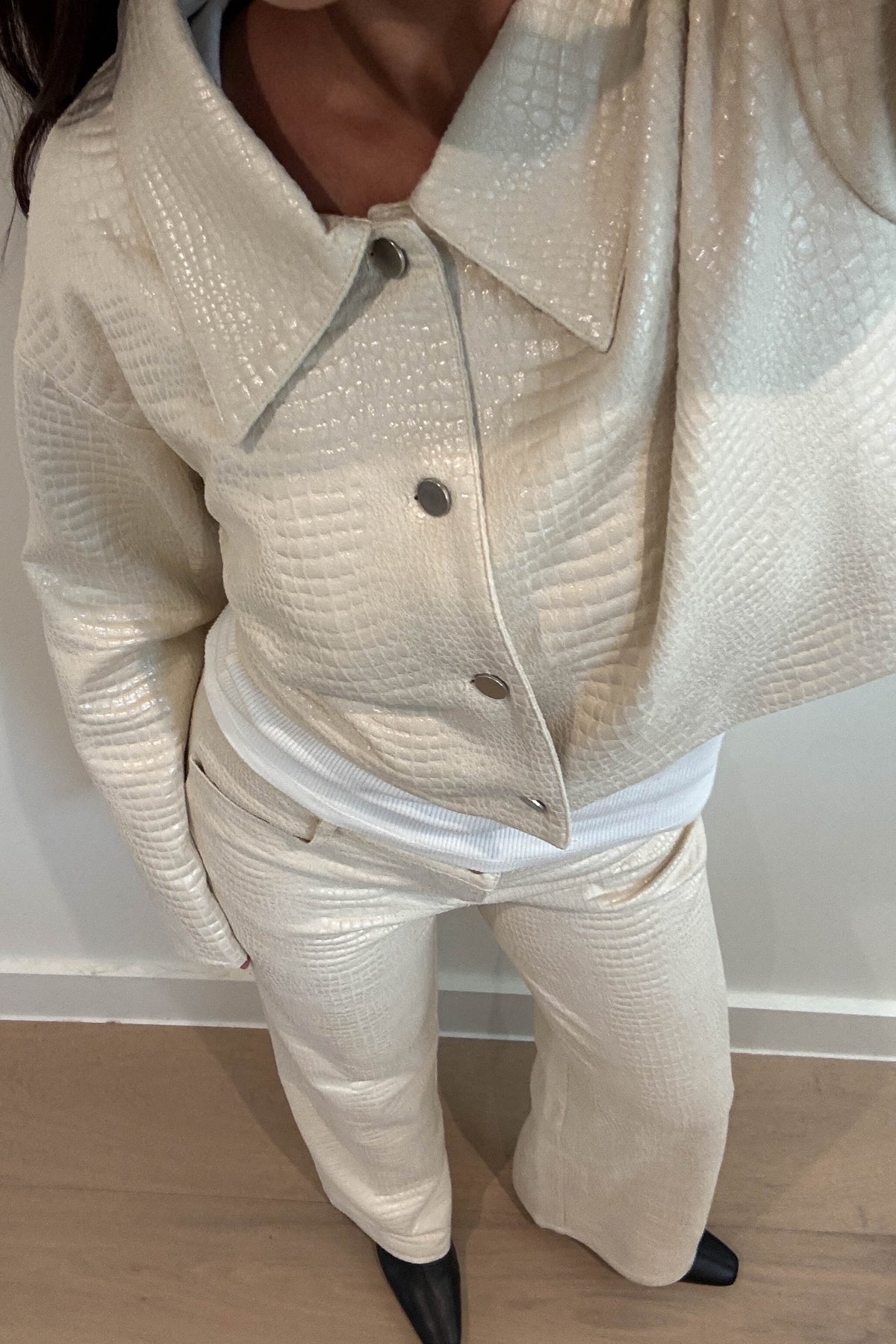 Snake Faux Leather Boxy Crop Jacket