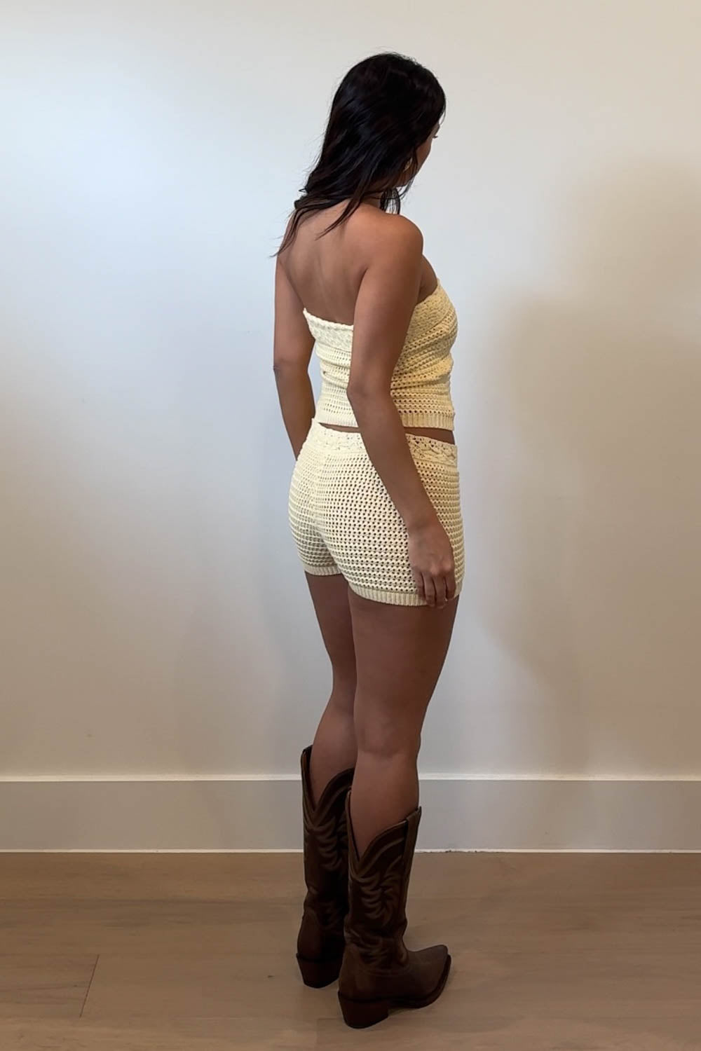 Crochet Bandeau Top With Shorts Set
