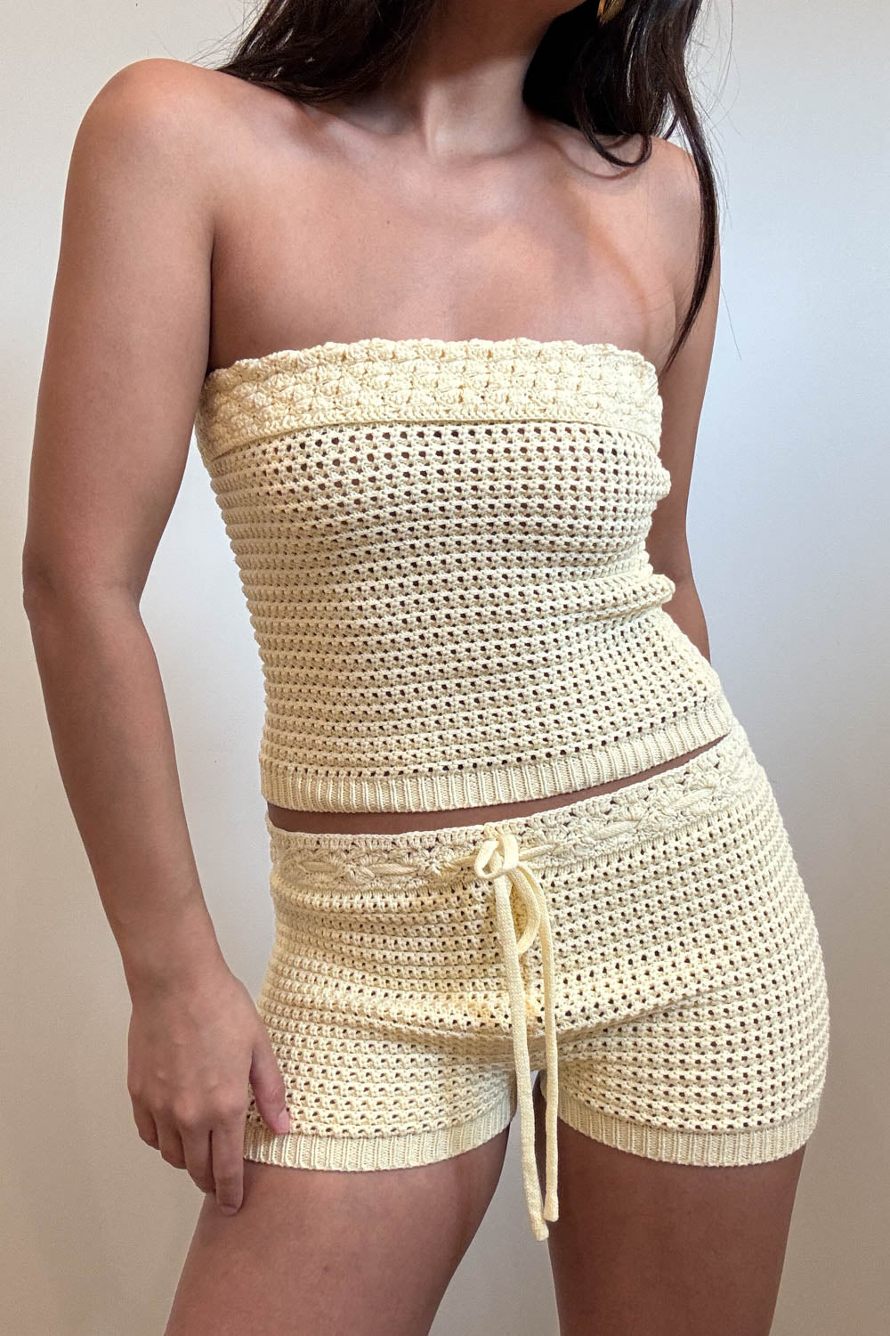 Crochet Bandeau Top With Shorts Set