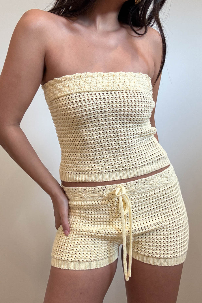 Crochet Bandeau Top With Shorts Set
