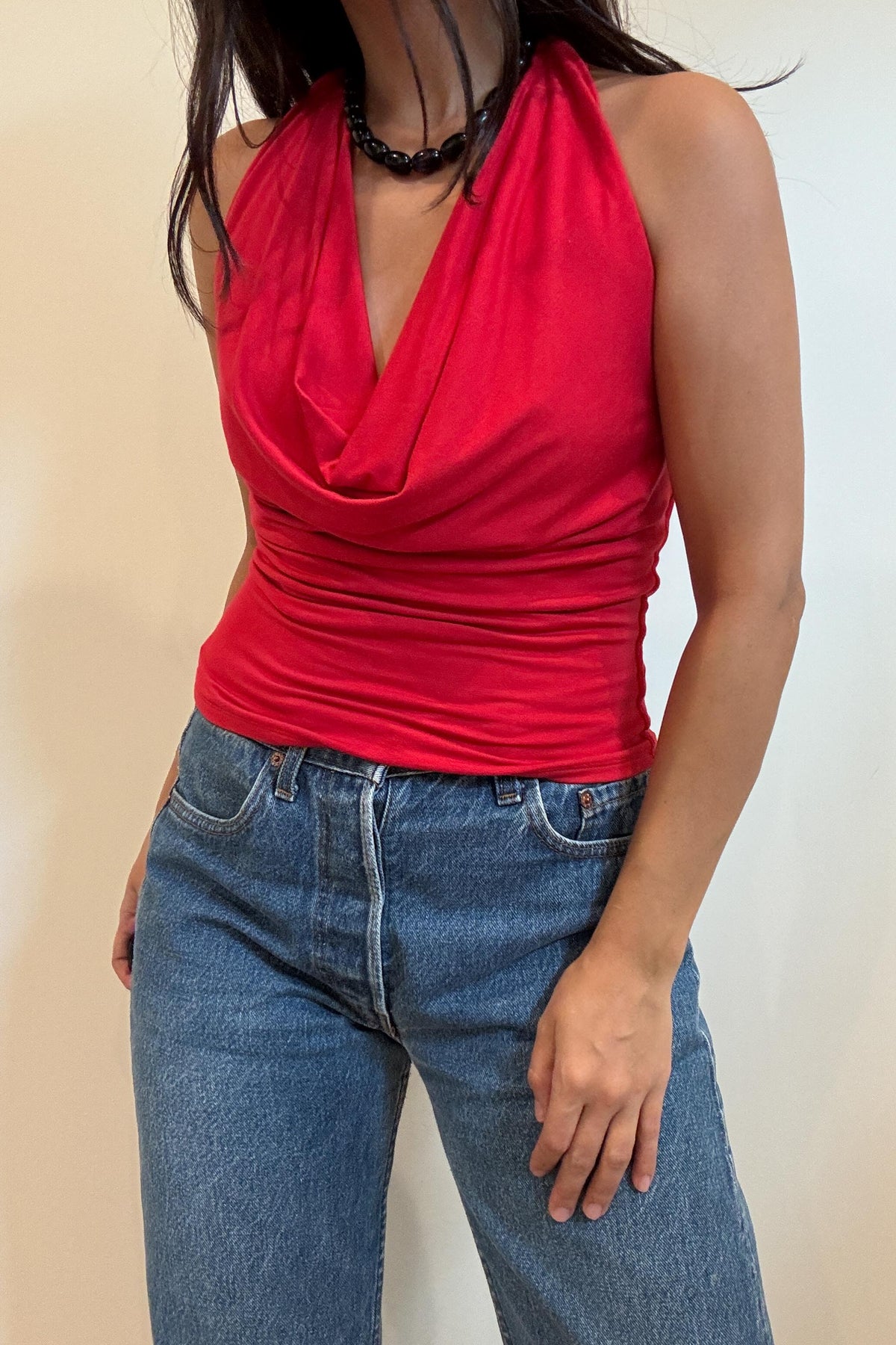 Deep Cowl Neck Halter Top