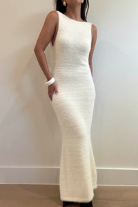 Fuzzy Knit Open Back Maxi Dress