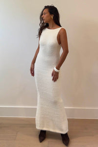 Fuzzy Knit Open Back Maxi Dress