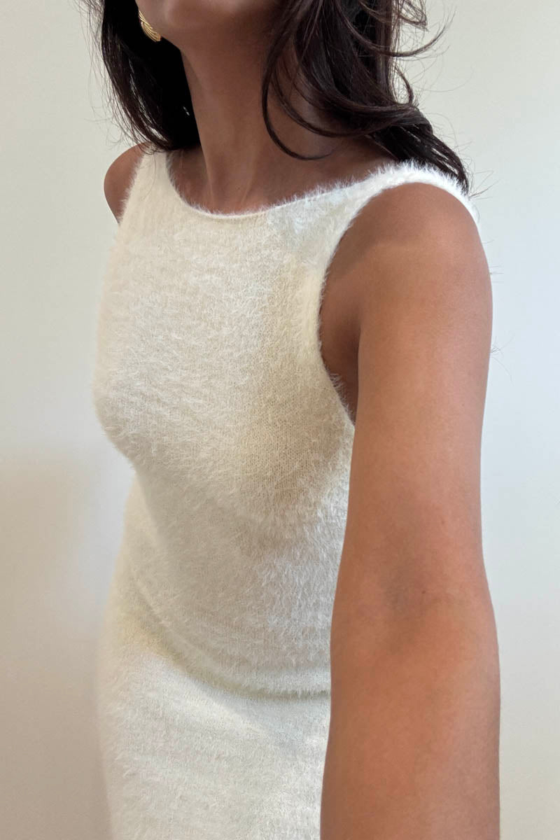 Fuzzy Knit Open Back Maxi Dress