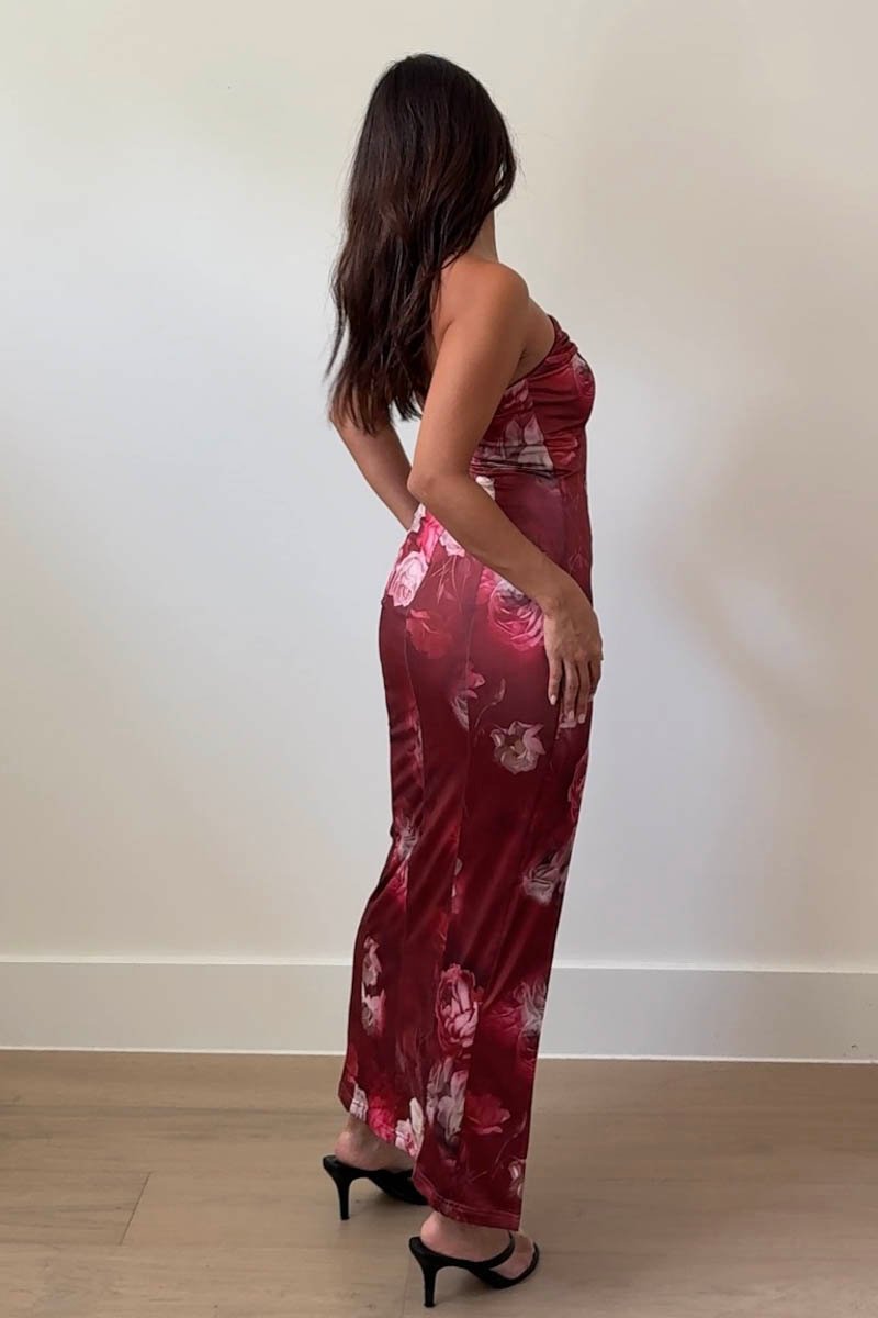 Floral Cowl Neck Bodycon Maxi Dress