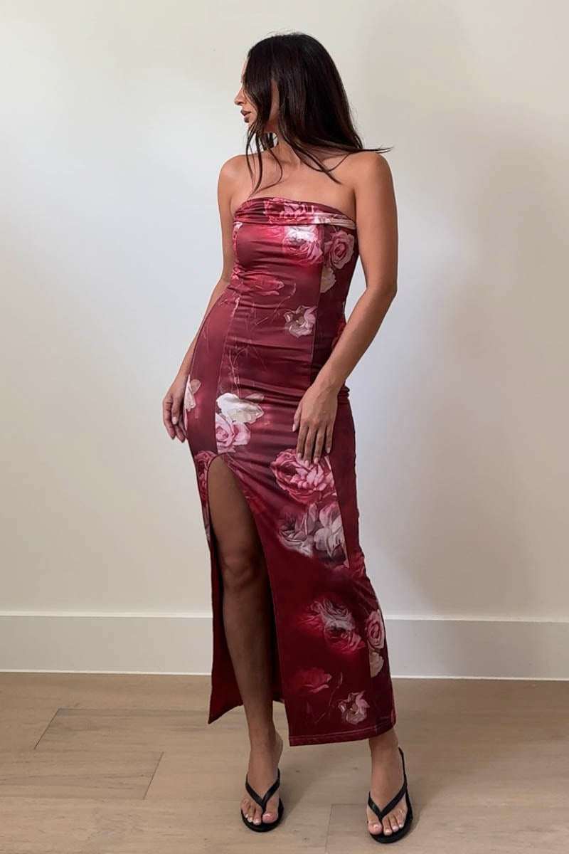 Floral Cowl Neck Bodycon Maxi Dress