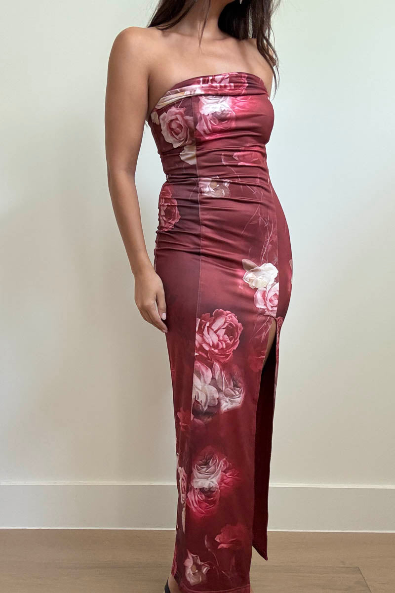 Floral Cowl Neck Bodycon Maxi Dress
