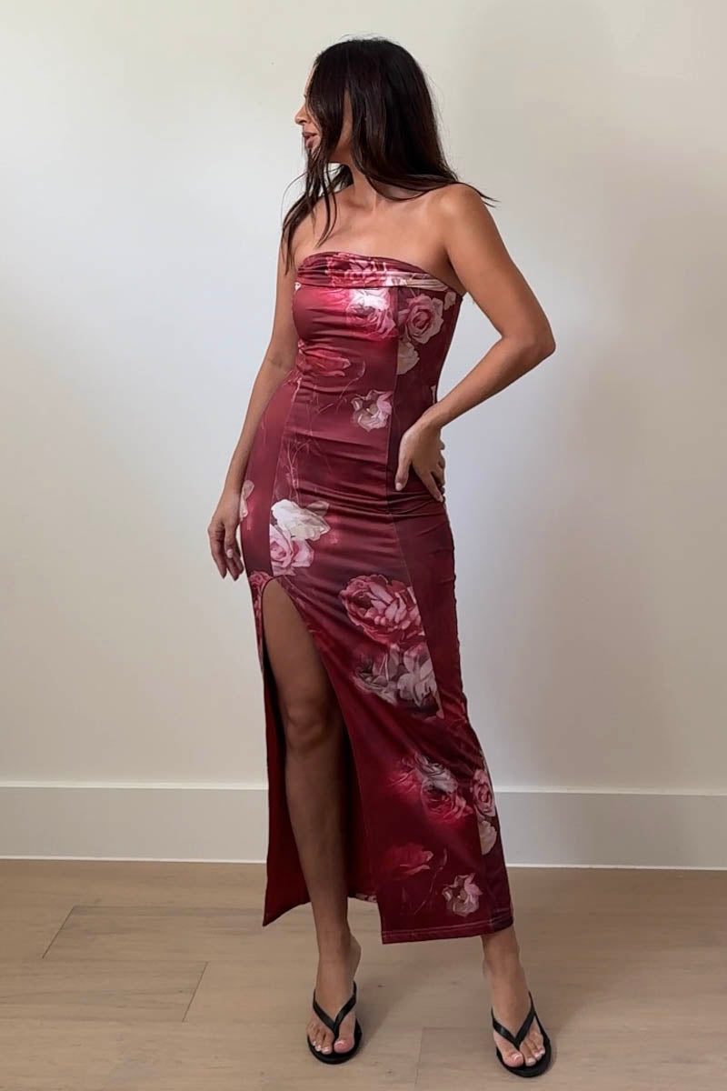 Floral Cowl Neck Bodycon Maxi Dress