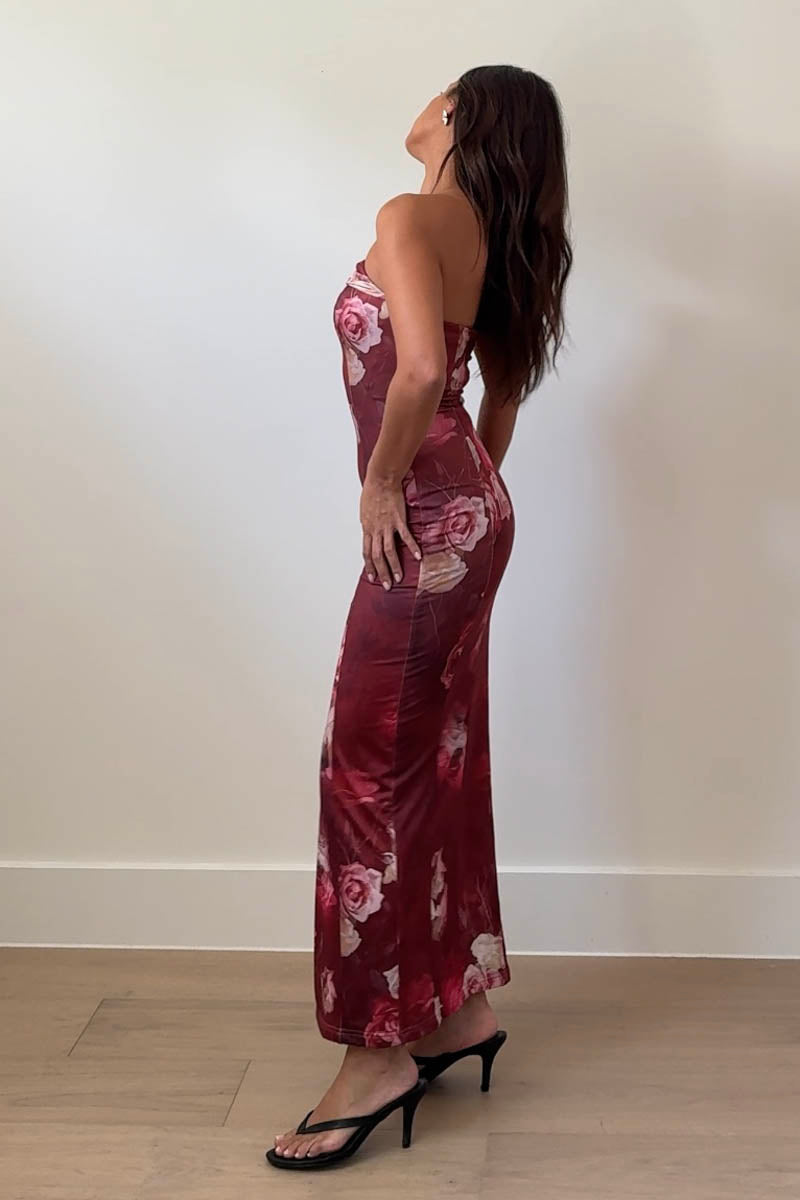 Floral Cowl Neck Bodycon Maxi Dress